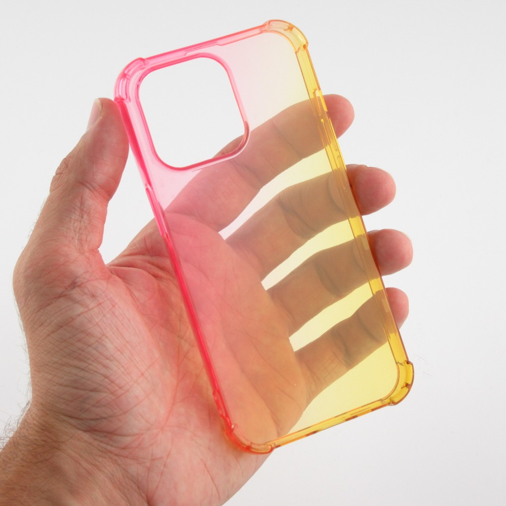 Coque iPhone 13 Pro Max - Bumper Rainbow Silicone anti-choc avec bords protégés -  rose jaune