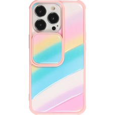 Coque iPhone 13 Pro Max - Caméra clapet vertical arc-en-ciel - Rose - Bleu