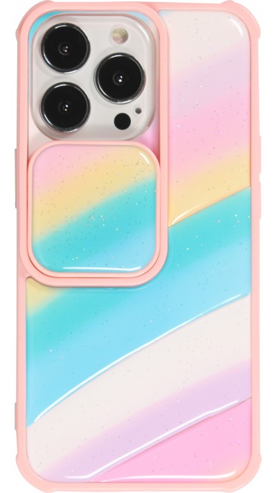 iPhone 13 Pro Max Case Hülle - Kamera vertikale Klappe Regenbogen - Rosa blau