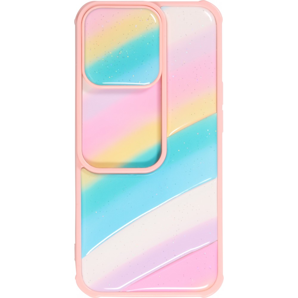 Coque iPhone 13 Pro Max - Caméra clapet vertical arc-en-ciel - Rose - Bleu