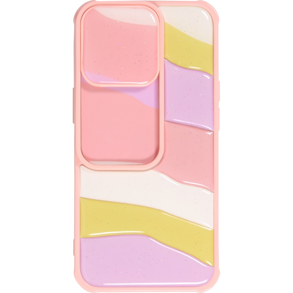 Coque iPhone 13 Pro Max - Caméra clapet vertical arc-en-ciel - Rose