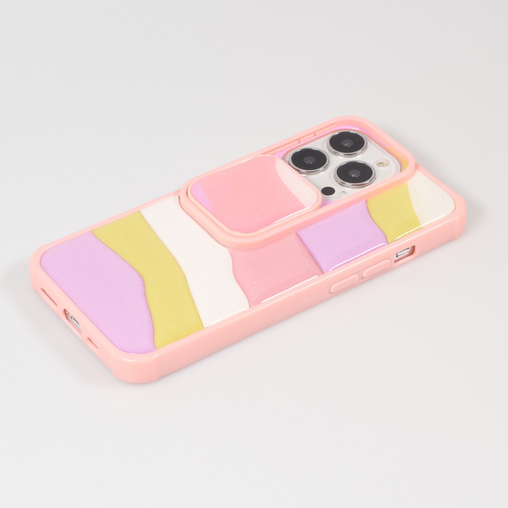iPhone 13 Pro Case Hülle - Kamera vertikale Klappe Regenbogen - Rosa