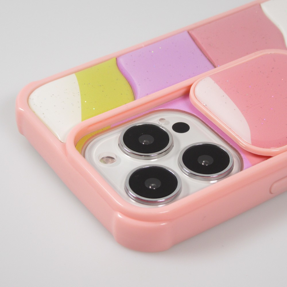 iPhone 13 Pro Max Case Hülle - Kamera vertikale Klappe Regenbogen - Rosa