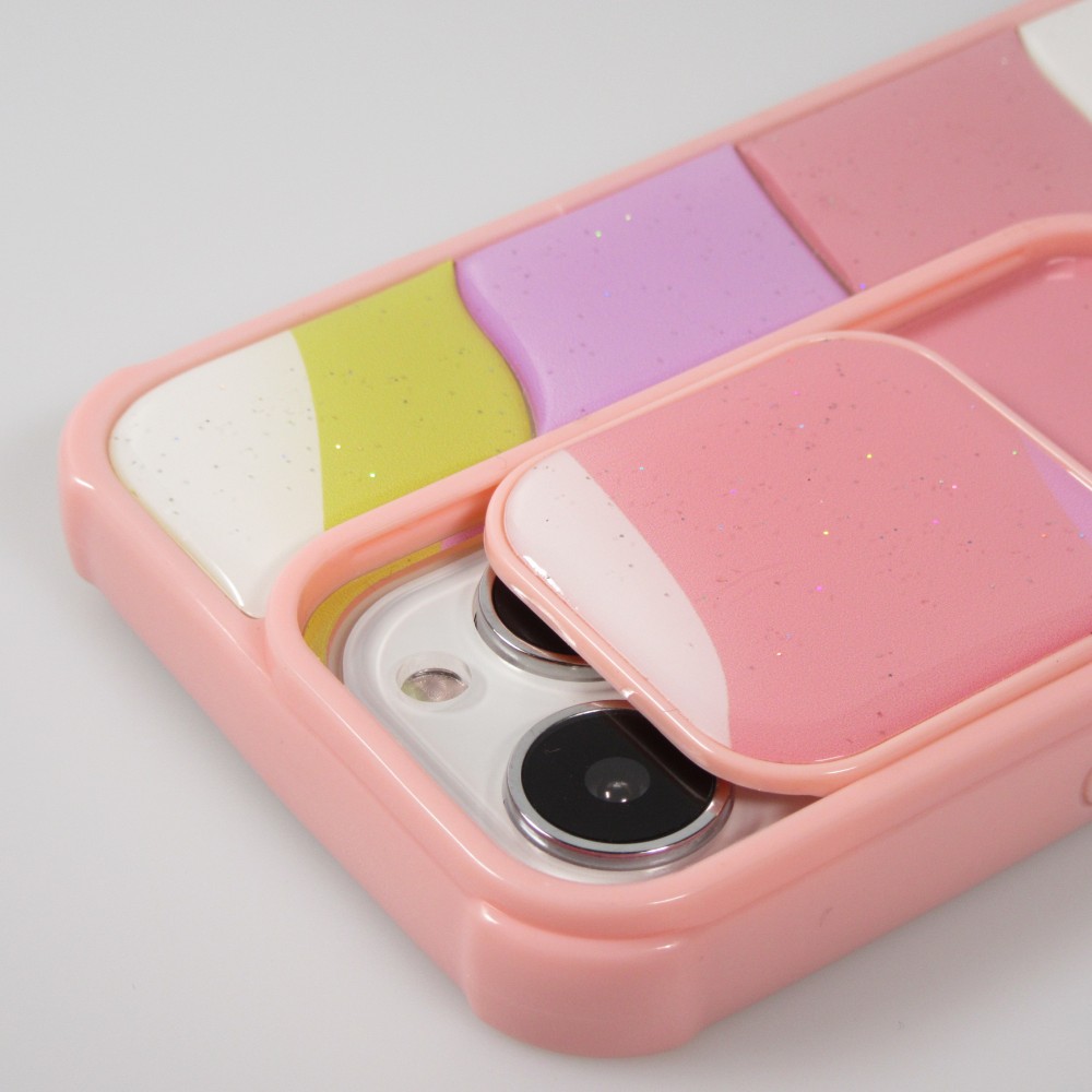 iPhone 13 Pro Case Hülle - Kamera vertikale Klappe Regenbogen - Rosa