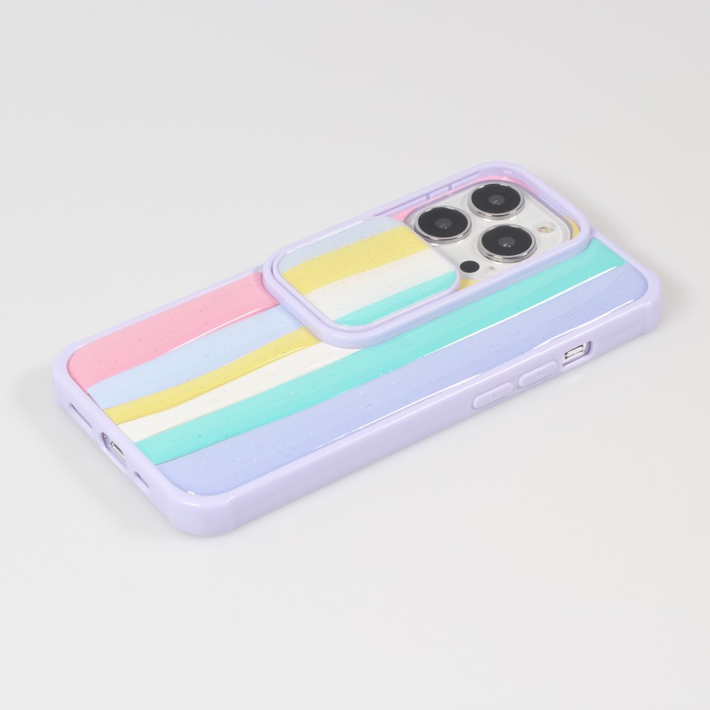 iPhone 13 Pro Max Case Hülle - Kamera vertikale Klappe Regenbogen - Violett