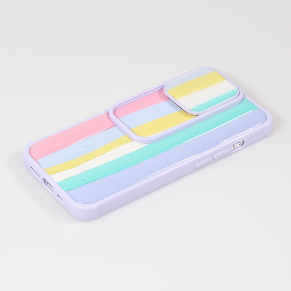 iPhone 13 Pro Max Case Hülle - Kamera vertikale Klappe Regenbogen - Violett