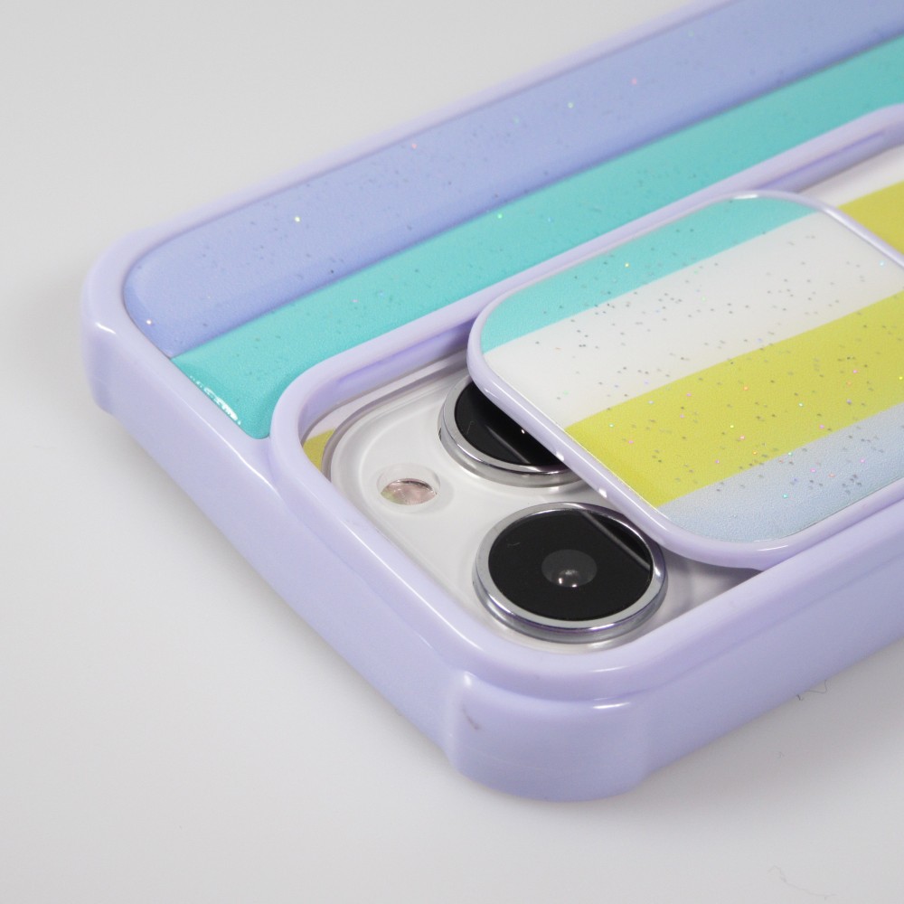 iPhone 13 Pro Case Hülle - Kamera vertikale Klappe Regenbogen - Violett