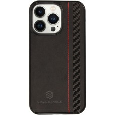 Coque iPhone 13 Pro - Carbomile alcantara et carbone avec surpiqûres rouges