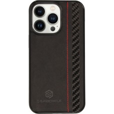 iPhone 13 Pro Case Hülle - Carbomile Alcantara und Carbon mit roten Nähten