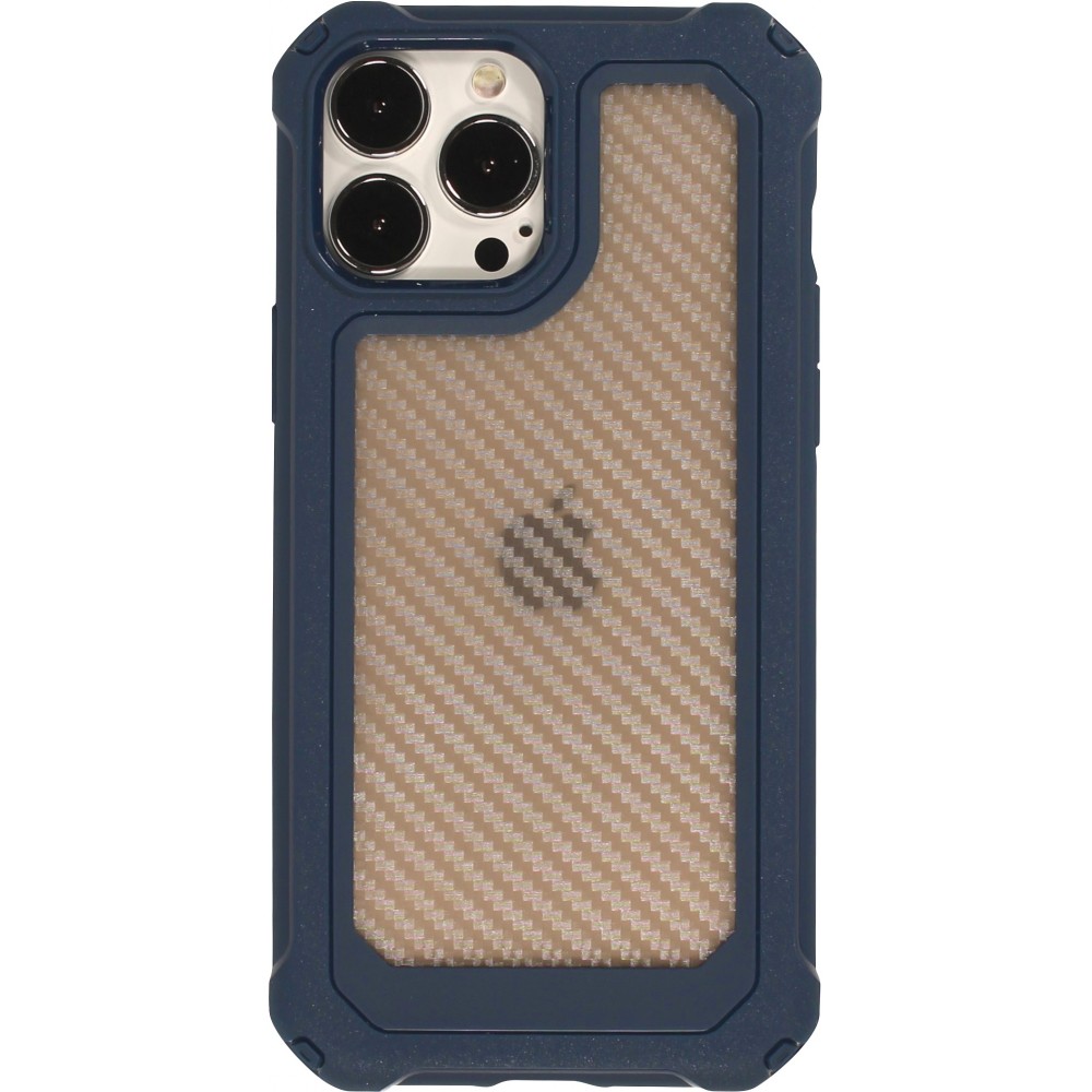iPhone 13 Pro Case Hülle - Military Elite kompakt Cover mit semi-transparentem Carbon Rücken - Dunkelblau