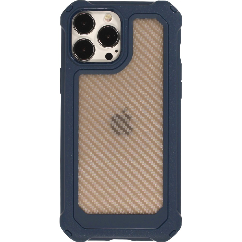 Coque iPhone 13 Pro Max - Cover Military Élite avec dos en carbone semi-transparent - Bleu foncé