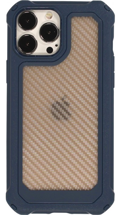 Coque iPhone 13 Pro Max - Cover Military Élite avec dos en carbone semi-transparent - Bleu foncé