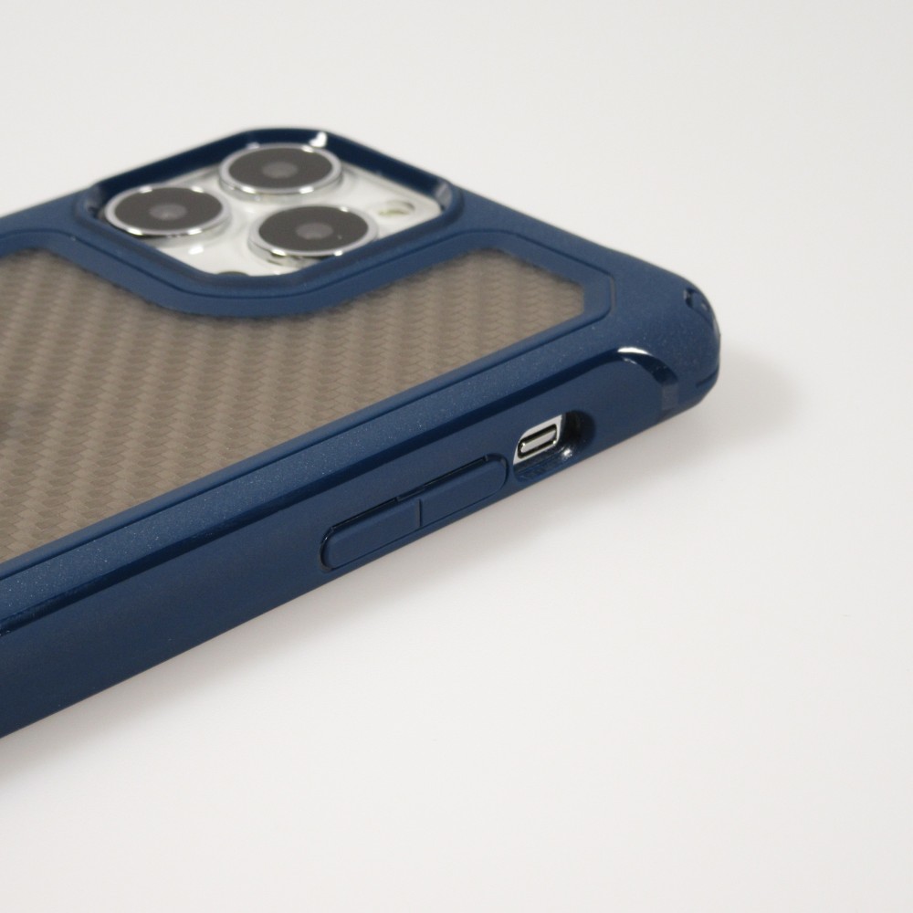 Coque iPhone 13 Pro Max - Cover Military Élite avec dos en carbone semi-transparent - Bleu foncé