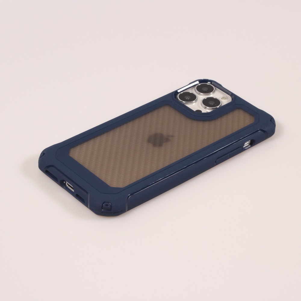 iPhone 13 Pro Case Hülle - Military Elite kompakt Cover mit semi-transparentem Carbon Rücken - Dunkelblau