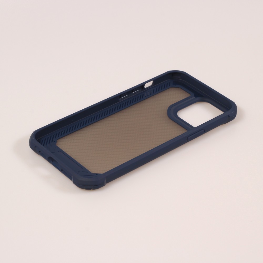 Coque iPhone 13 Pro Max - Cover Military Élite avec dos en carbone semi-transparent - Bleu foncé