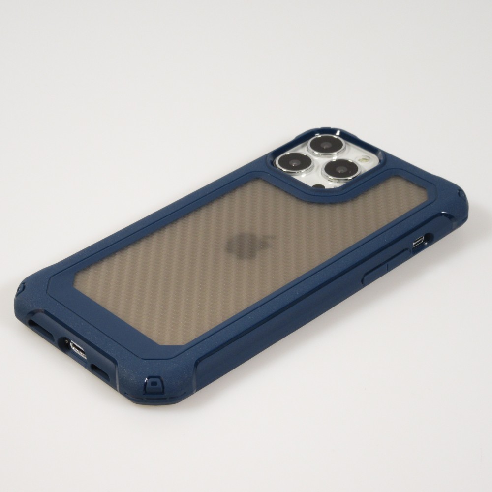 iPhone 13 Pro Case Hülle - Military Elite kompakt Cover mit semi-transparentem Carbon Rücken - Dunkelblau