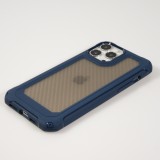 Coque iPhone 13 Pro Max - Cover Military Élite avec dos en carbone semi-transparent - Bleu foncé