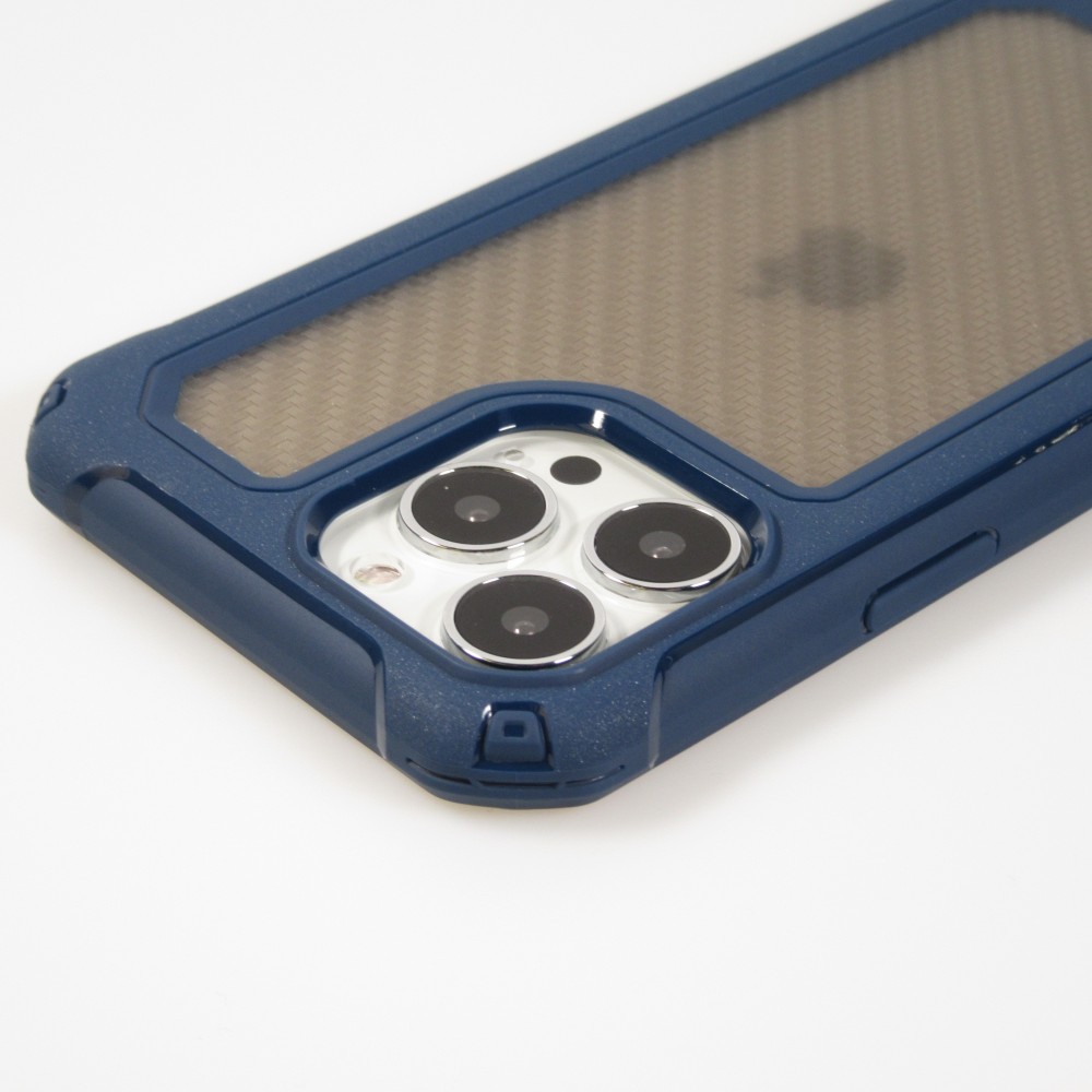 iPhone 13 Pro Case Hülle - Military Elite kompakt Cover mit semi-transparentem Carbon Rücken - Dunkelblau