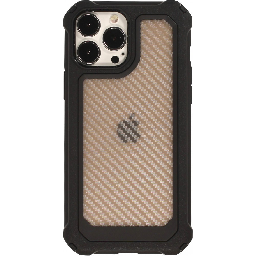 iPhone 13 Pro Max Case Hülle - Military Elite kompakt Cover mit semi-transparentem Carbon Rücken - Schwarz