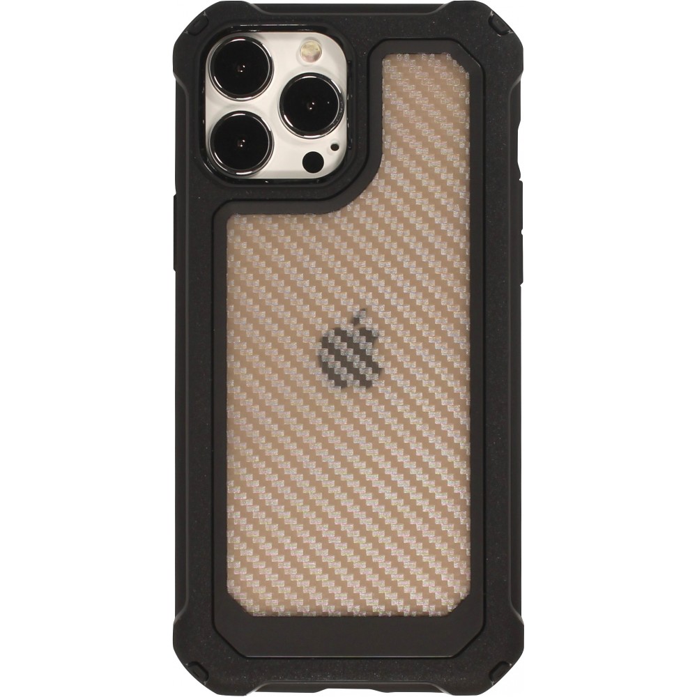 Coque iPhone 13 Pro Max - Cover Military Élite avec dos en carbone semi-transparent - Noir