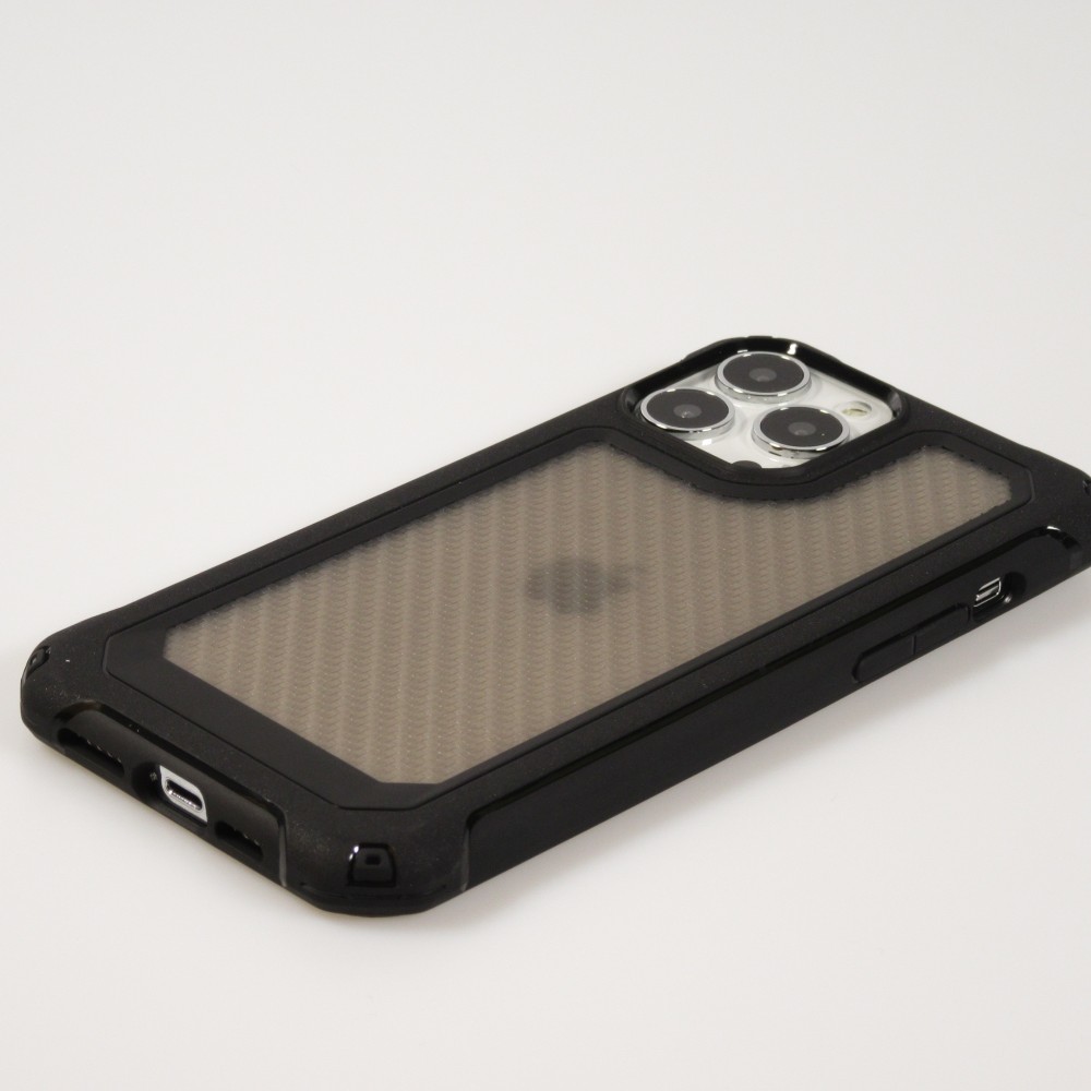 iPhone 13 Pro Case Hülle - Military Elite kompakt Cover mit semi-transparentem Carbon Rücken - Schwarz
