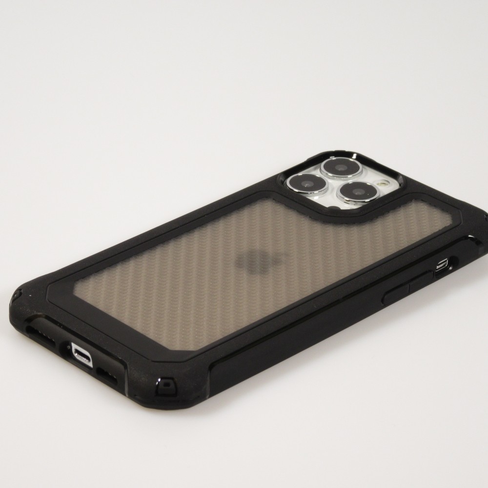 iPhone 13 Pro Max Case Hülle - Military Elite kompakt Cover mit semi-transparentem Carbon Rücken - Schwarz