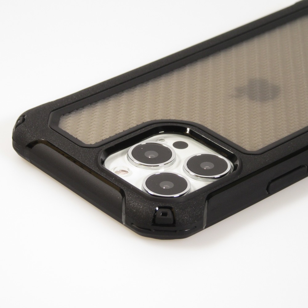 iPhone 13 Pro Max Case Hülle - Military Elite kompakt Cover mit semi-transparentem Carbon Rücken - Schwarz