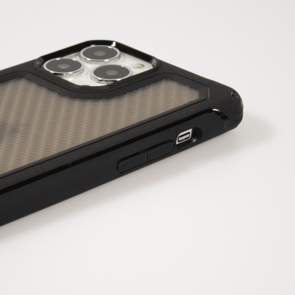 iPhone 13 Pro Max Case Hülle - Military Elite kompakt Cover mit semi-transparentem Carbon Rücken - Schwarz