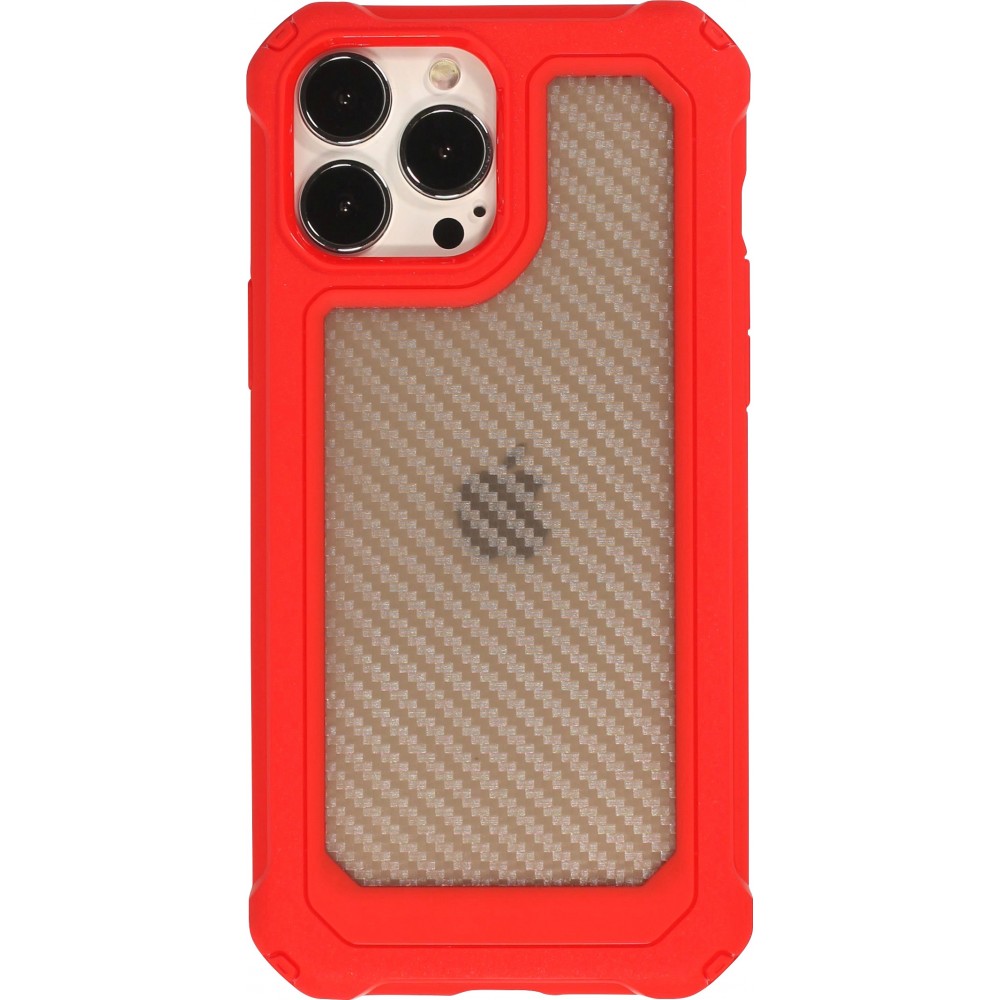 iPhone 13 Pro Case Hülle - Military Elite kompakt Cover mit semi-transparentem Carbon Rücken - Rot