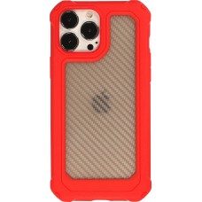 iPhone 13 Pro Case Hülle - Military Elite kompakt Cover mit semi-transparentem Carbon Rücken - Rot