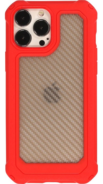 Coque iPhone 13 Pro - Cover Military Élite avec dos en carbone semi-transparent - Rouge