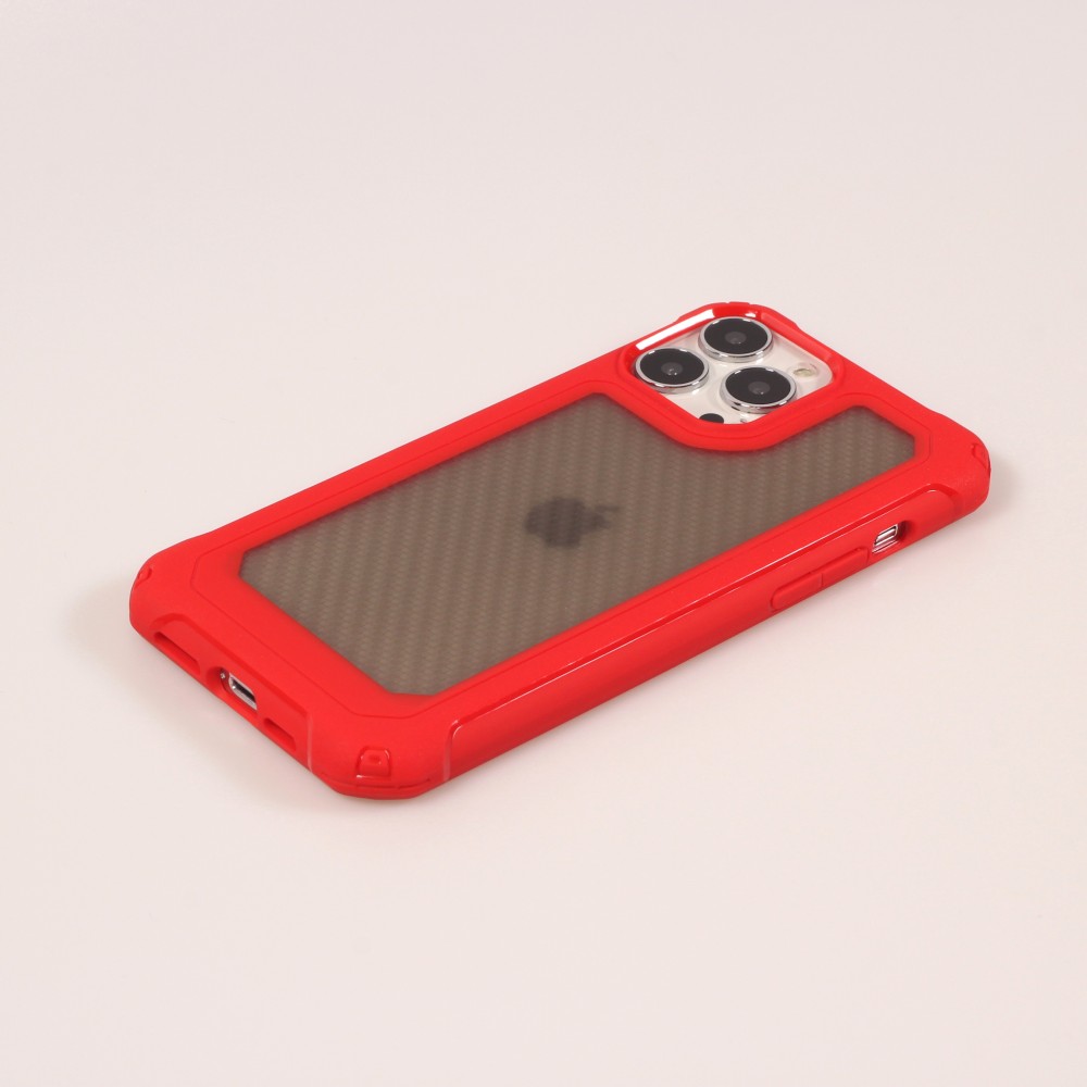 Coque iPhone 13 Pro Max - Cover Military Élite avec dos en carbone semi-transparent - Rouge