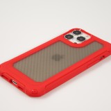 iPhone 13 Pro Case Hülle - Military Elite kompakt Cover mit semi-transparentem Carbon Rücken - Rot