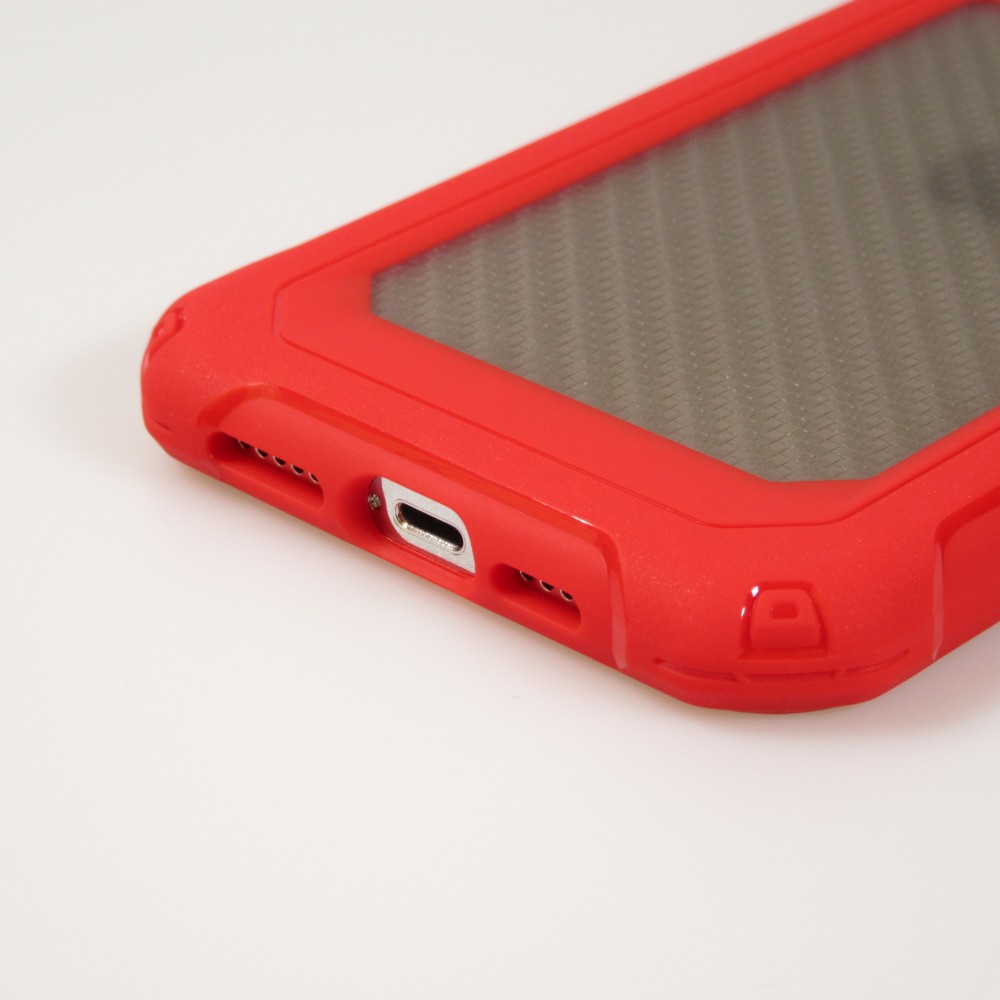 iPhone 13 Pro Case Hülle - Military Elite kompakt Cover mit semi-transparentem Carbon Rücken - Rot