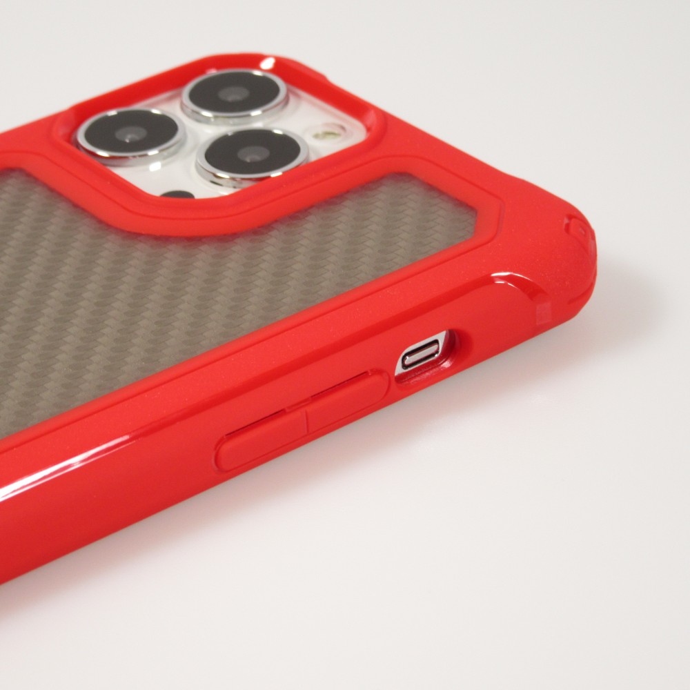 iPhone 13 Pro Case Hülle - Military Elite kompakt Cover mit semi-transparentem Carbon Rücken - Rot