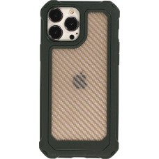 Coque iPhone 13 Pro Max - Cover Military Élite avec dos en carbone semi-transparent - Vert foncé