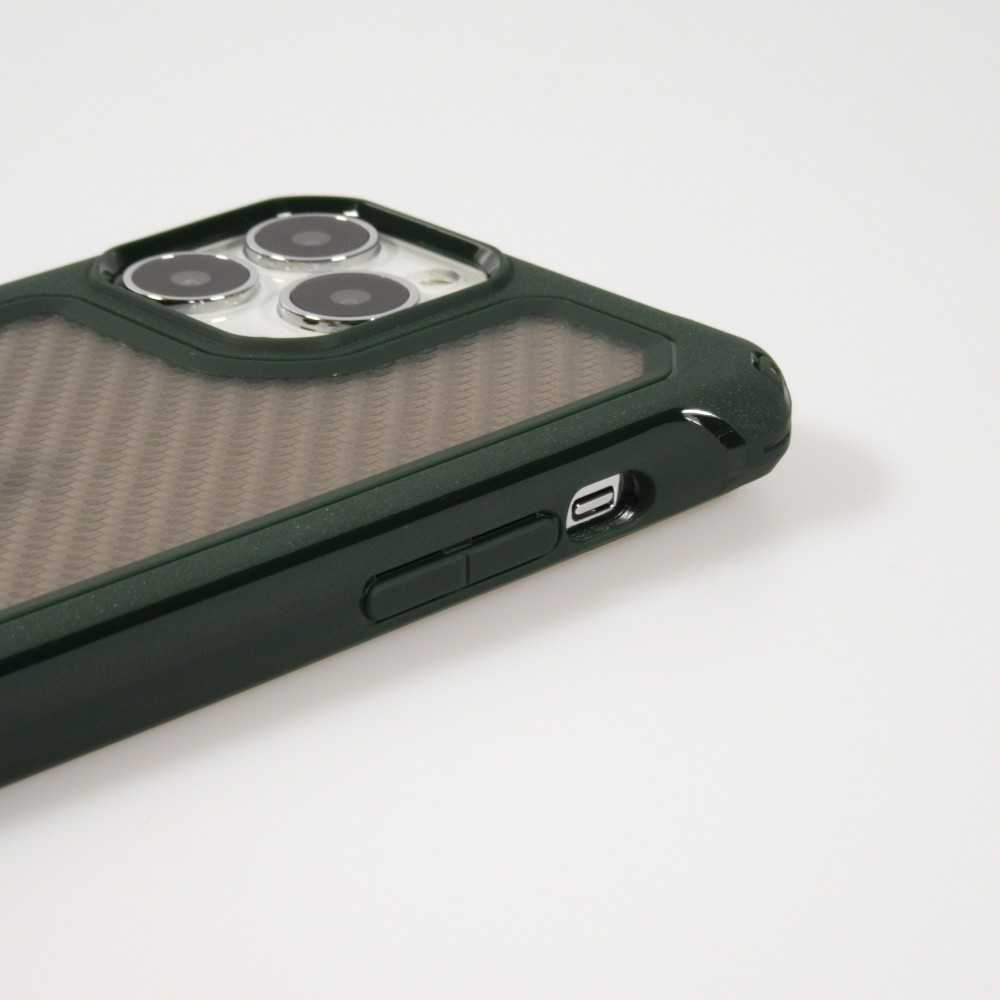 Coque iPhone 13 Pro - Cover Military Élite avec dos en carbone semi-transparent - Vert foncé