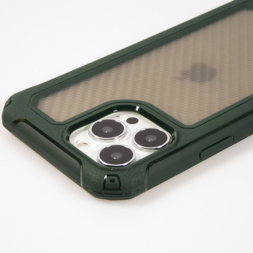 Coque iPhone 13 Pro Max - Cover Military Élite avec dos en carbone semi-transparent - Vert foncé