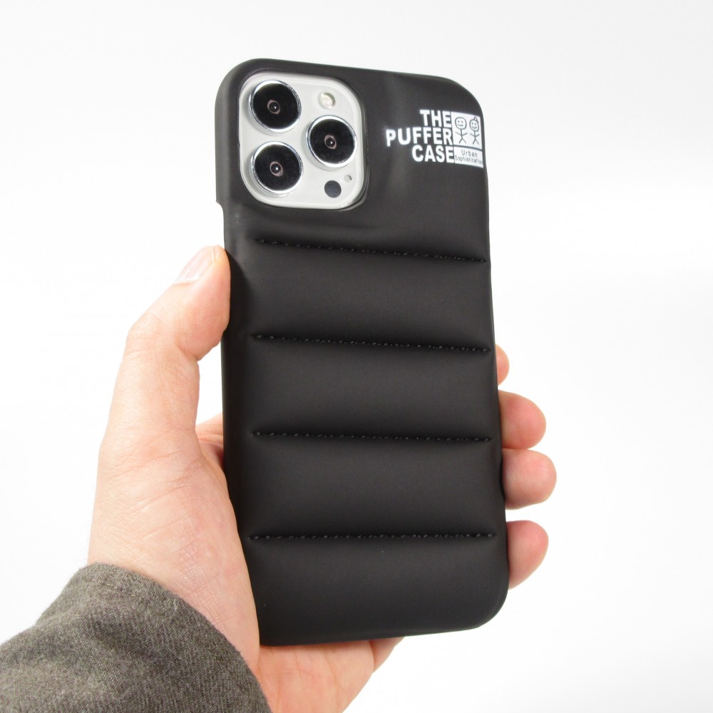 Coque iPhone 13 Pro - Design 3D stylé de doudoune avec couture décorative - Brun