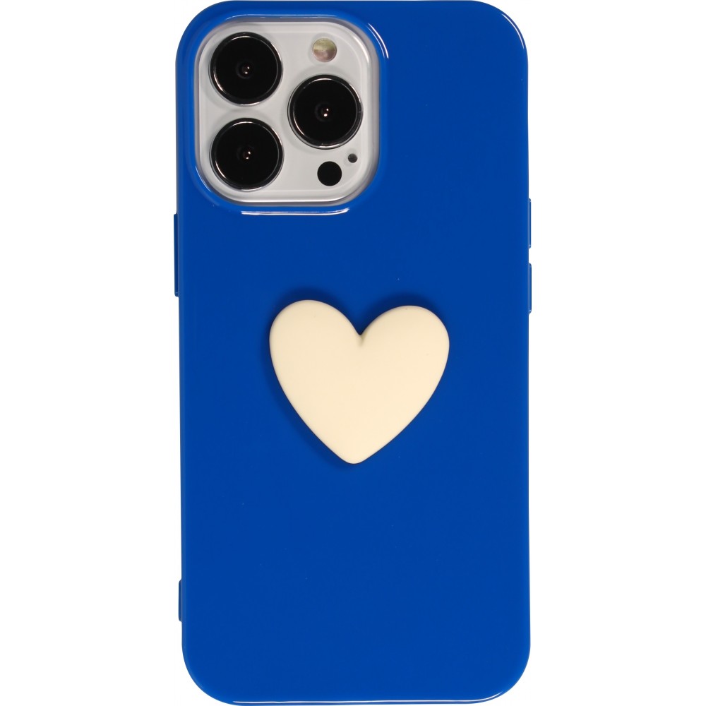 Coque iPhone 13 Pro - Gel Coeur 3D relief - Bleu