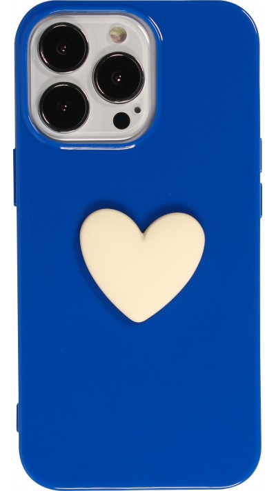 Coque iPhone 13 Pro - Gel Coeur 3D relief - Bleu