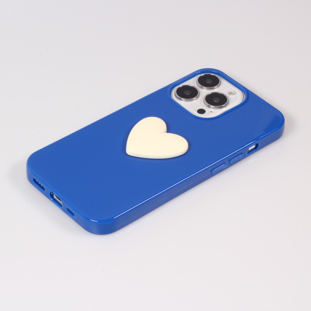 Coque iPhone 13 Pro - Gel Coeur 3D relief - Bleu