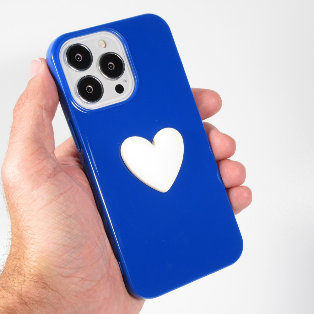 Coque iPhone 13 Pro - Gel Coeur 3D relief - Bleu