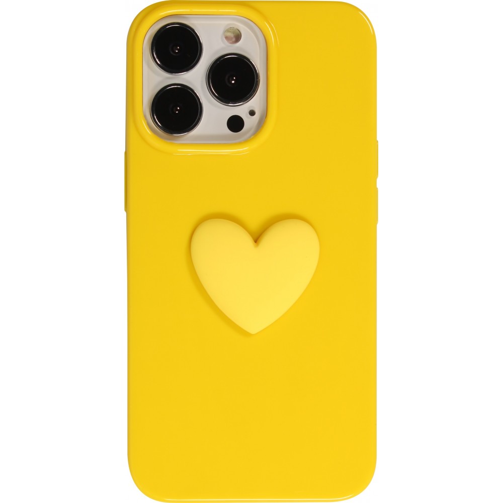 Coque iPhone 13 Pro - Gel Coeur 3D relief - Jaune