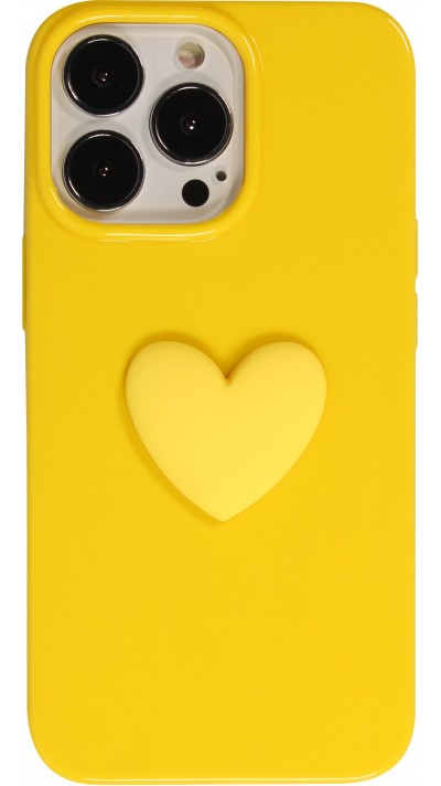 Coque iPhone 13 Pro - Gel Coeur 3D relief - Jaune