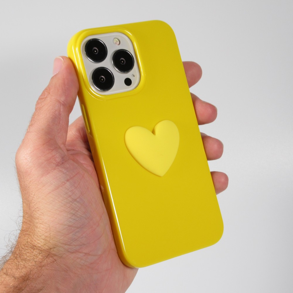 Coque iPhone 13 Pro - Gel Coeur 3D relief - Jaune