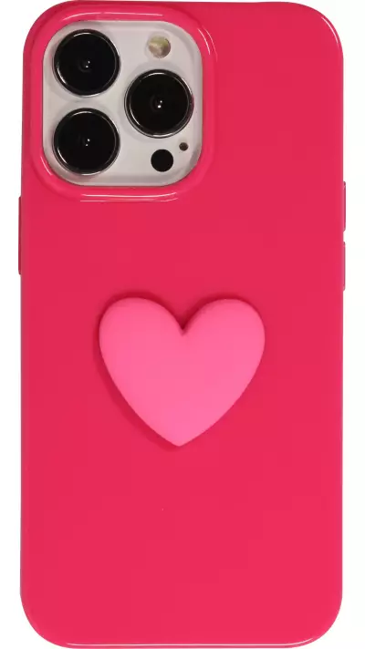Coque iPhone 13 Pro - Gel Coeur 3D relief - Rose