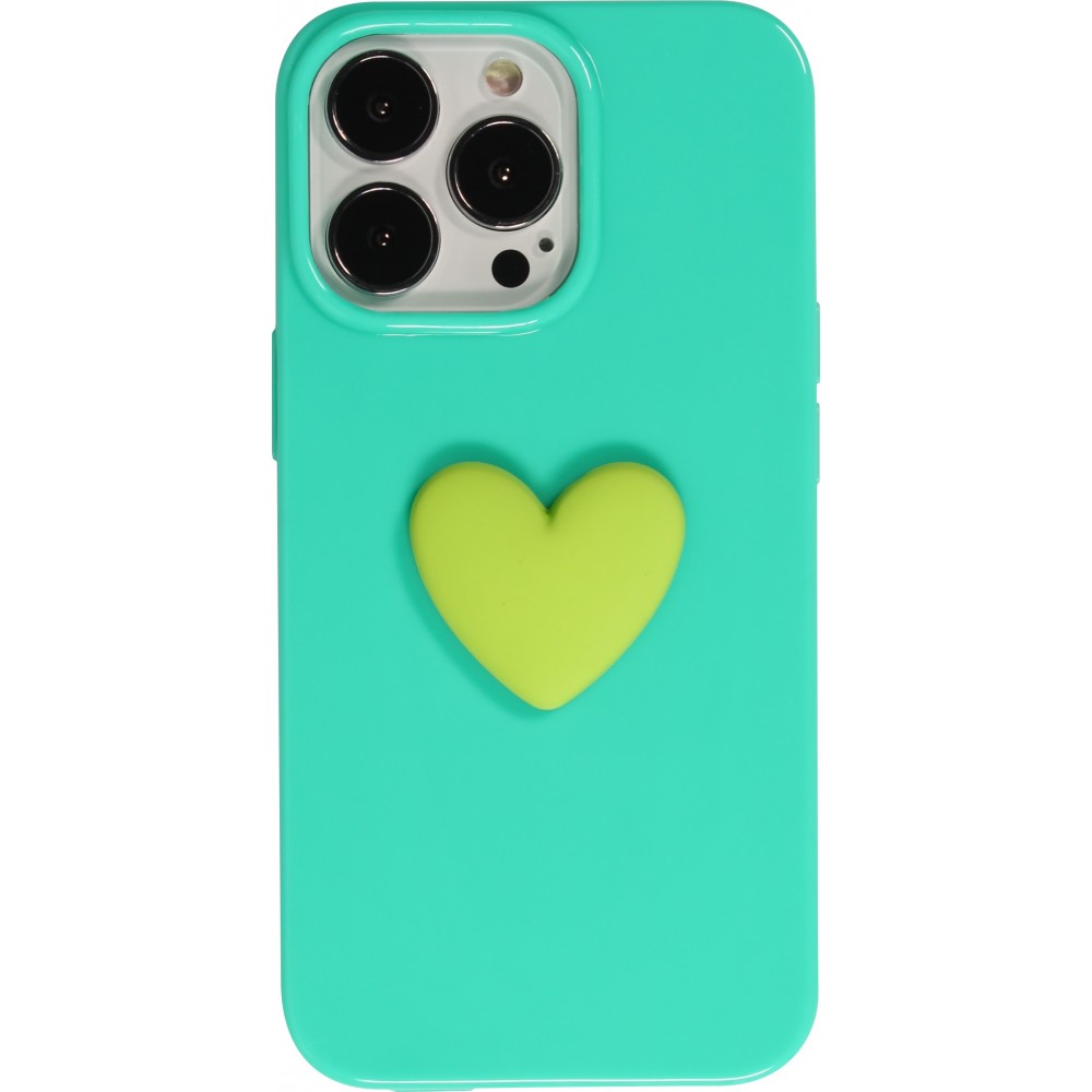 Coque iPhone 13 Pro Max - Gel Coeur 3D relief - Turquoise