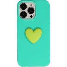 iPhone 13 Pro Case Hülle - 3D Herz Gel - Türkis