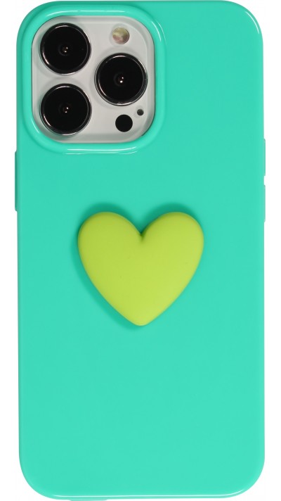 Coque iPhone 13 Pro - Gel Coeur 3D relief - Turquoise